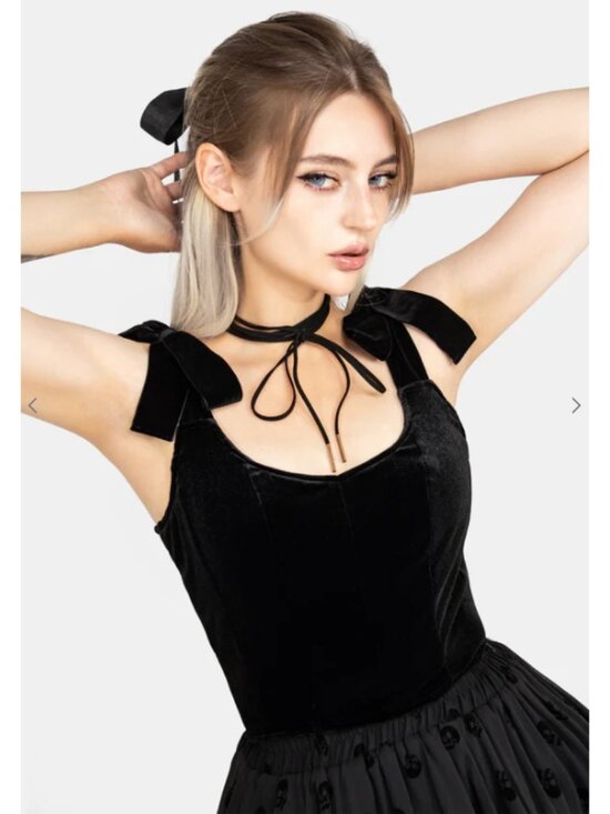 DISTURBIA Lisette velour tie strap corset top - Picture 2 of 10